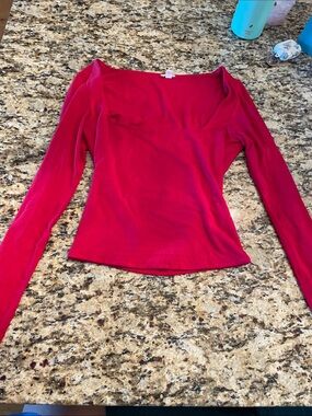 Garage Long-Sleeve Square Neck Top - Bright Red